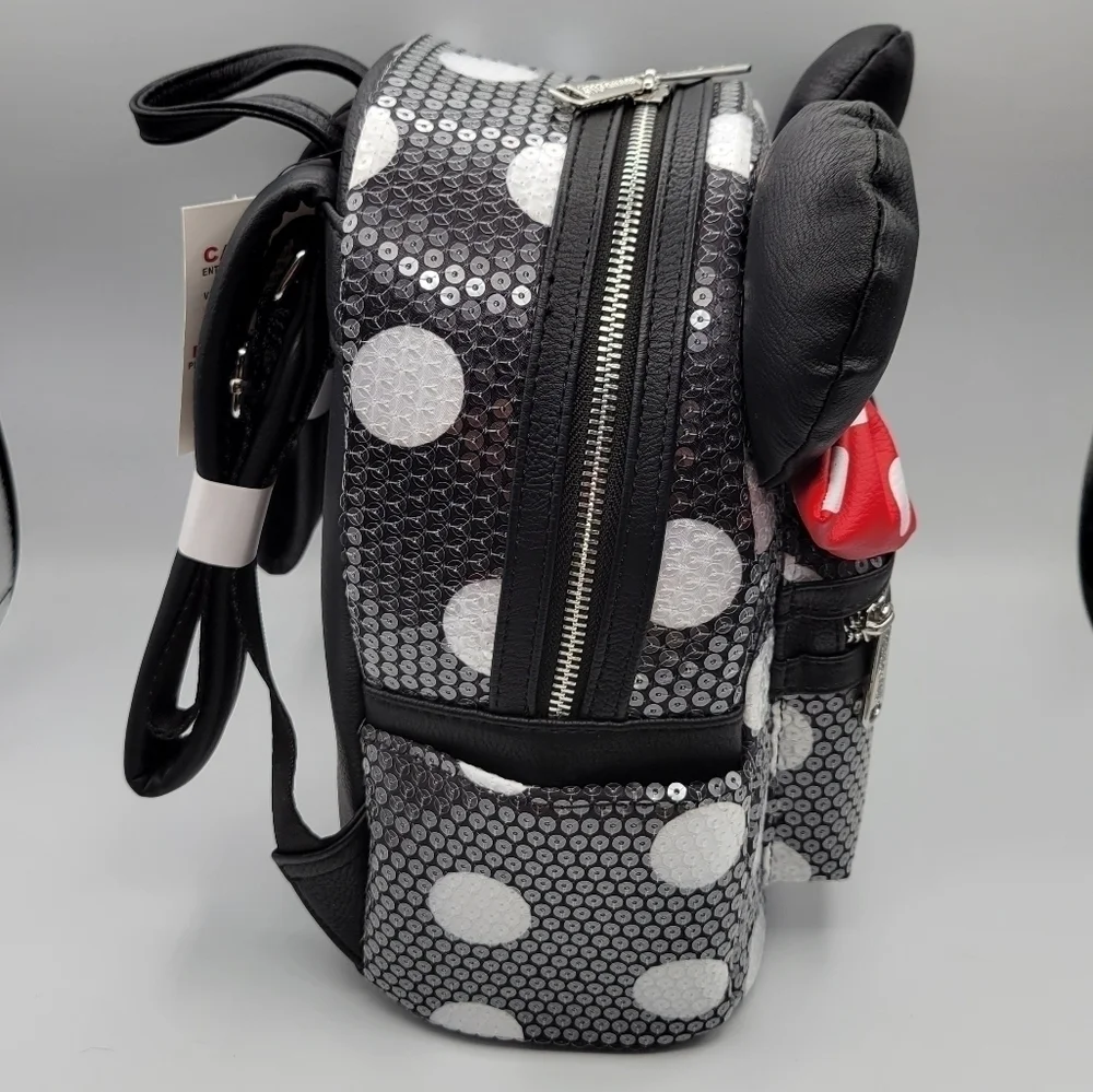 Loungefly Disney Minnie Mouse Sequined Polka Dot Black White Backpack